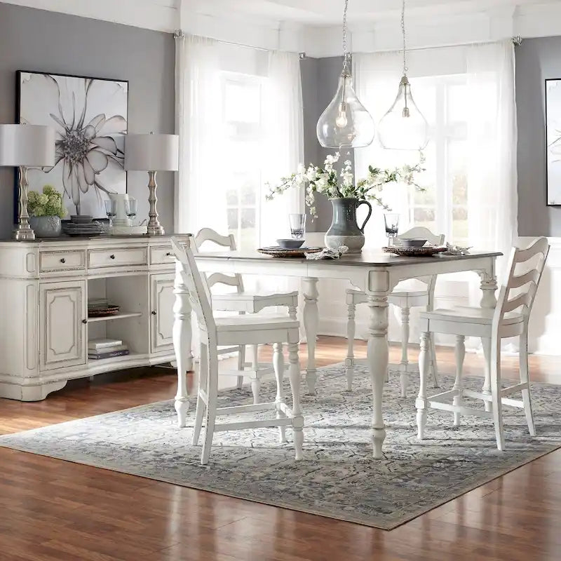 Ensemble de table de rassemblement 5 pièces Magnolia Manor blanc antique écorce patinée