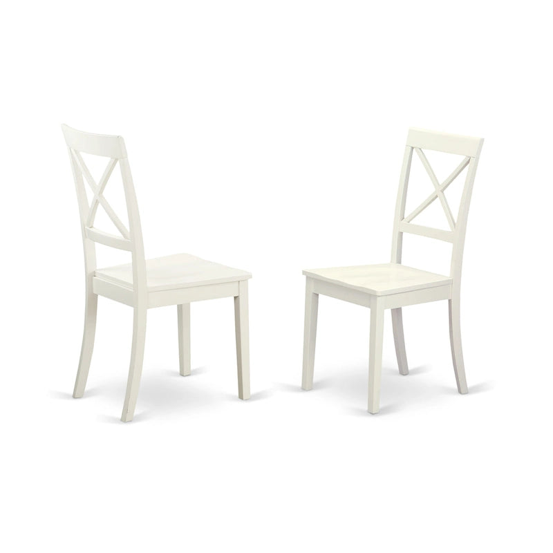 East West Furniture Ensemble de table de cuisine – Une table de salle à manger ronde et des chaises à assise en bois massif, blanc lin (options de pièces)