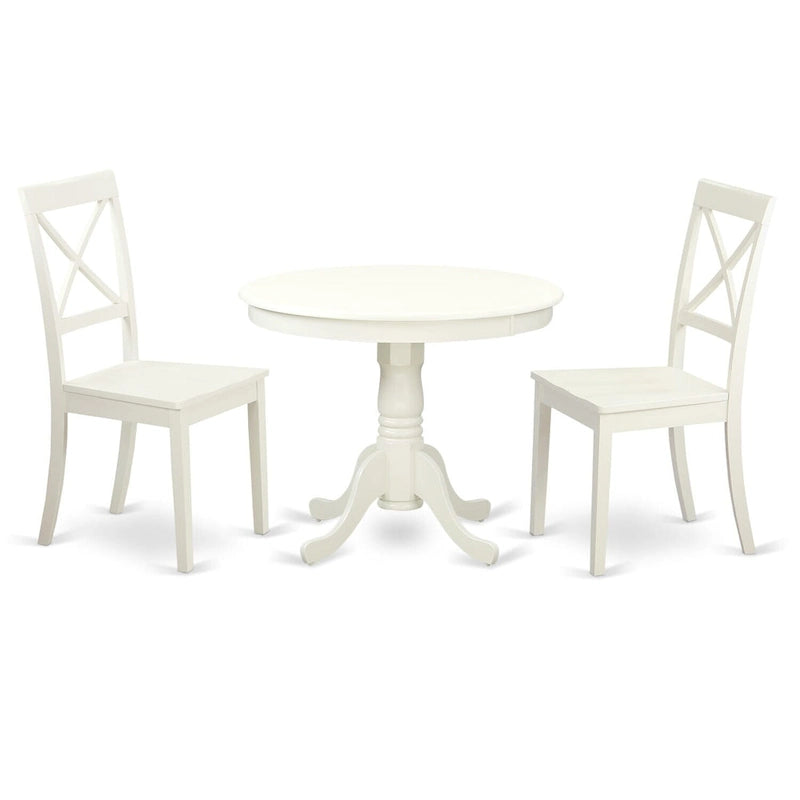 East West Furniture Ensemble de table de cuisine – Une table de salle à manger ronde et des chaises à assise en bois massif, blanc lin (options de pièces)