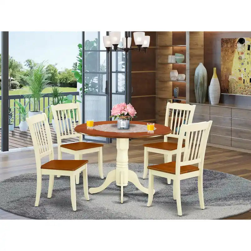 Ensemble de salle à manger East West Furniture – une table de salle à manger ronde et des chaises en bois, coloris Buttermilk & Cherry (options de pièces)