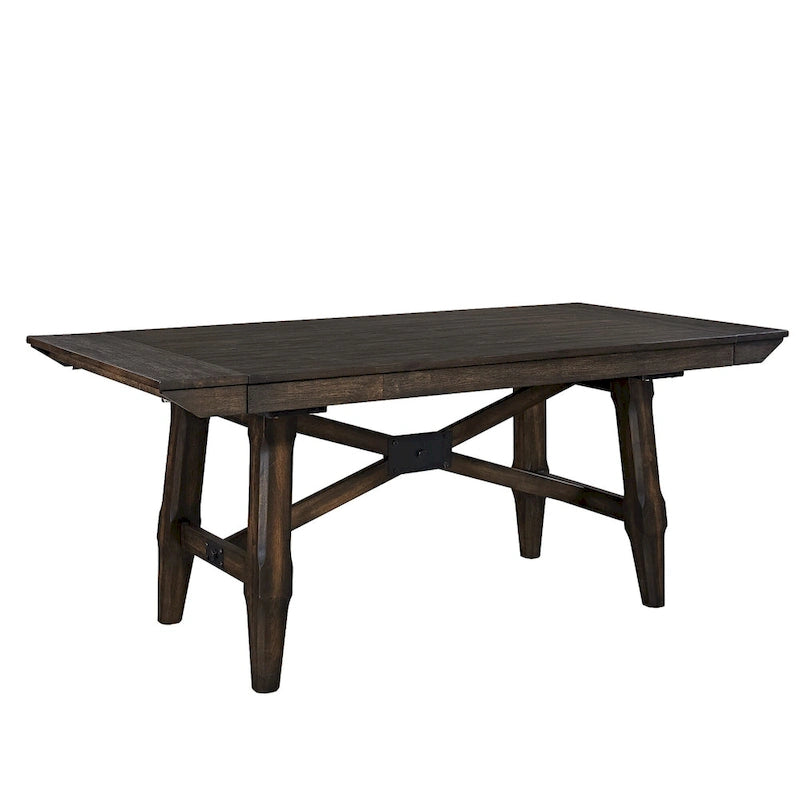 Ensemble de 7 pièces de table à tréteaux Double Bridge en châtaignier foncé