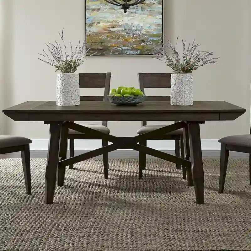 Ensemble de 7 pièces de table à tréteaux Double Bridge en châtaignier foncé