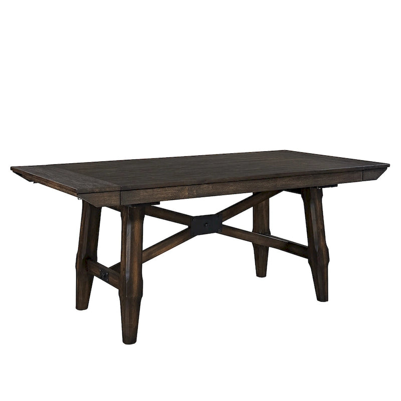 Ensemble de 7 pièces de table à tréteaux Double Bridge en châtaignier foncé