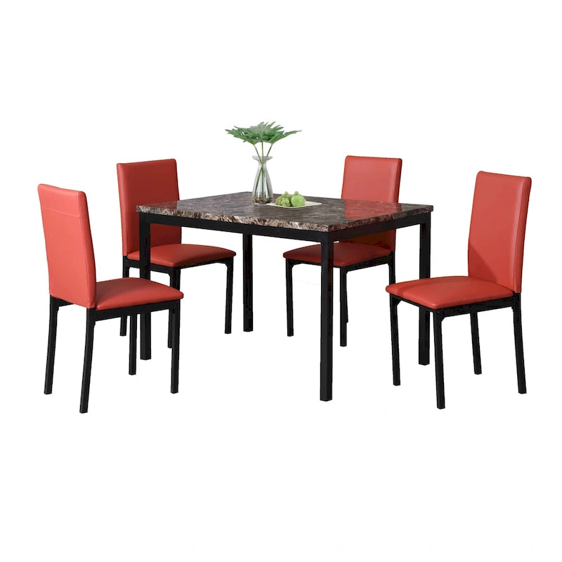 Ensemble de salle à manger 5 pièces en métal et faux marbre Roundhill Furniture Citico