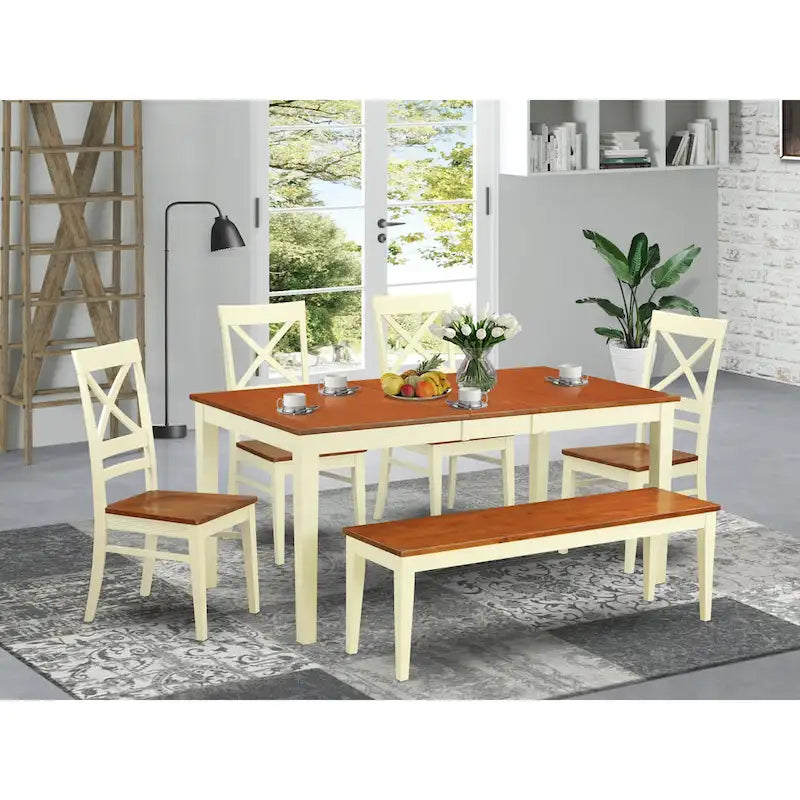 Ensemble de salle à manger East West Furniture comprenant une table de cuisine rectangulaire et des chaises de salle à manger avec un banc (options de couleur de finition)