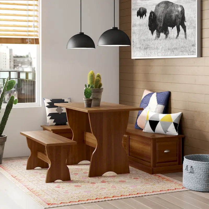 Ensemble de table de coin sans dossier Ame Walnut