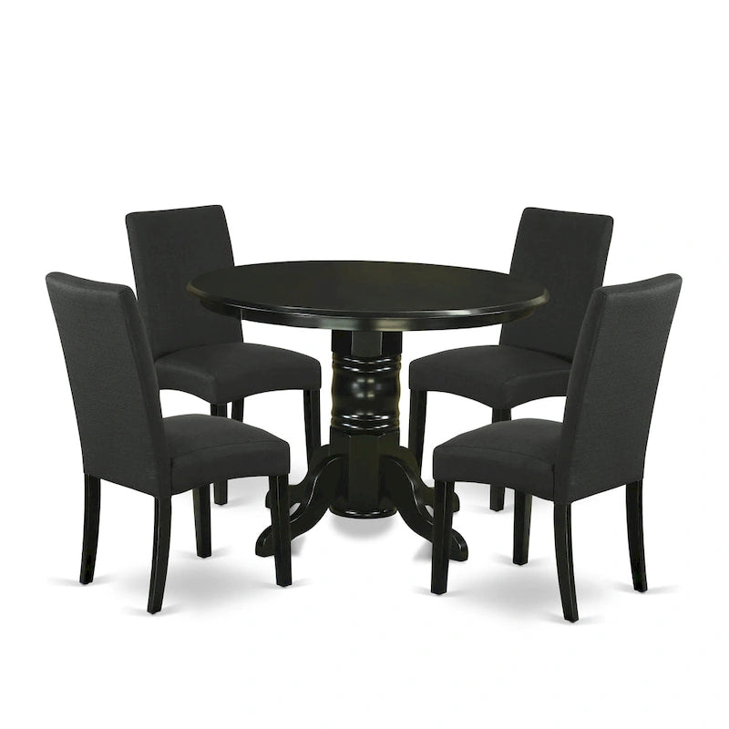 Ensemble de table de cuisine East West Furniture - une table ronde et des chaises en tissu de lin de couleur noire, noir (option de pièces)