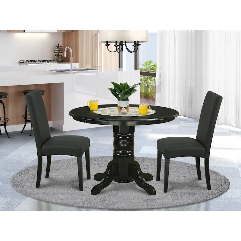 Ensemble de table de cuisine East West Furniture - une table ronde et des chaises en tissu de lin de couleur noire, noir (option de pièces)