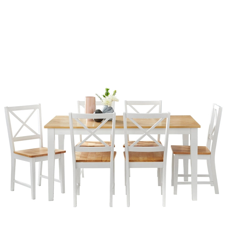 Ensemble de salle à manger 7 pièces Simple Living Crossback blanc/naturel