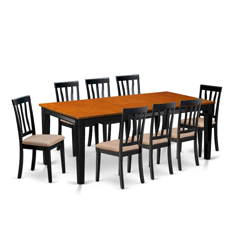 East West Furniture - Ensemble de 9 pièces pour cuisine - une table de salle à manger et 8 chaises de salle à manger, noir et cerisier (options d'assise)