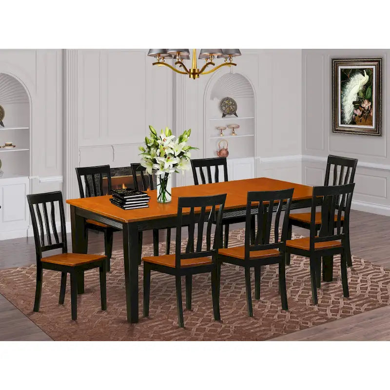 East West Furniture - Ensemble de 9 pièces pour cuisine - une table de salle à manger et 8 chaises de salle à manger, noir et cerisier (options d'assise)
