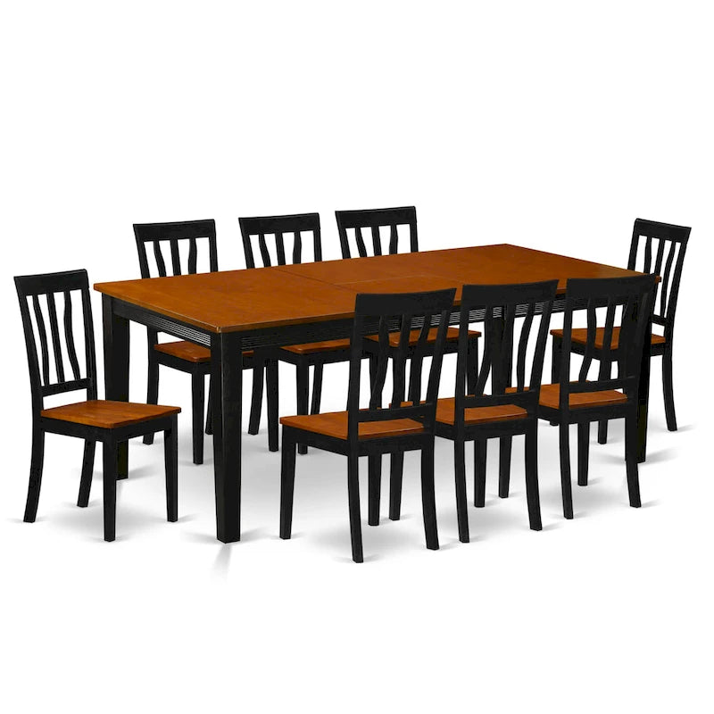East West Furniture - Ensemble de 9 pièces pour cuisine - une table de salle à manger et 8 chaises de salle à manger, noir et cerisier (options d'assise)