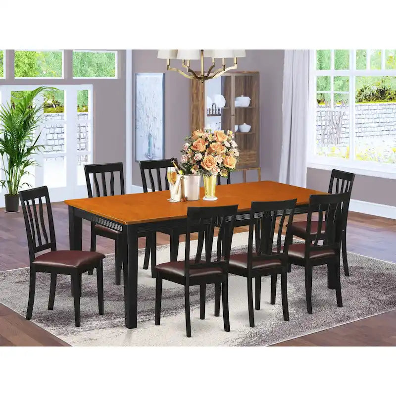 East West Furniture - Ensemble de 9 pièces pour cuisine - une table de salle à manger et 8 chaises de salle à manger, noir et cerisier (options d'assise)