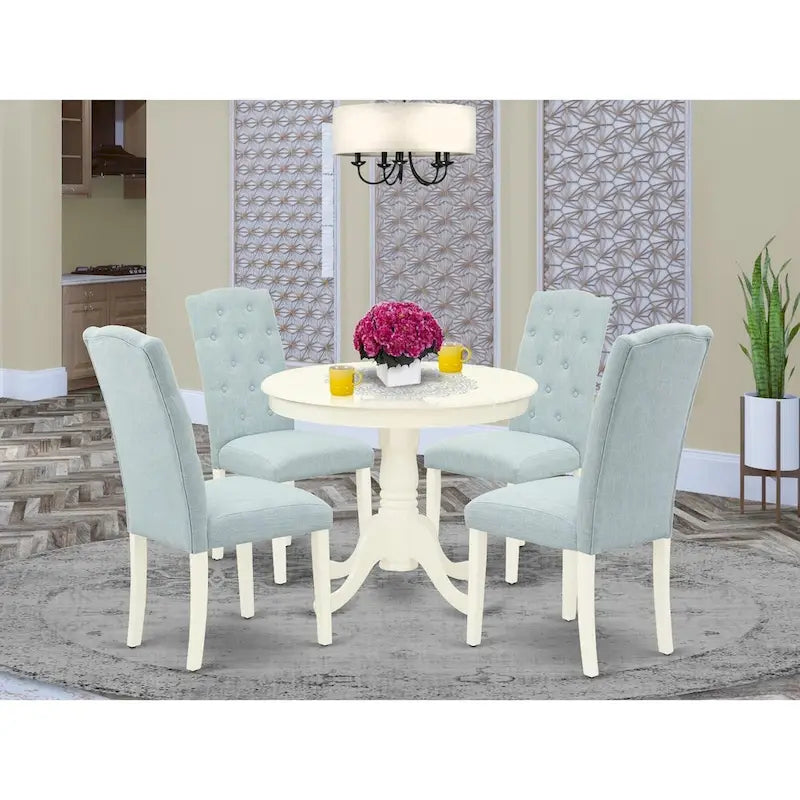 Ensemble de salle à manger East West Furniture – Une table de cuisine ronde et des chaises Parson en tissu de lin (pièces et options de finition)