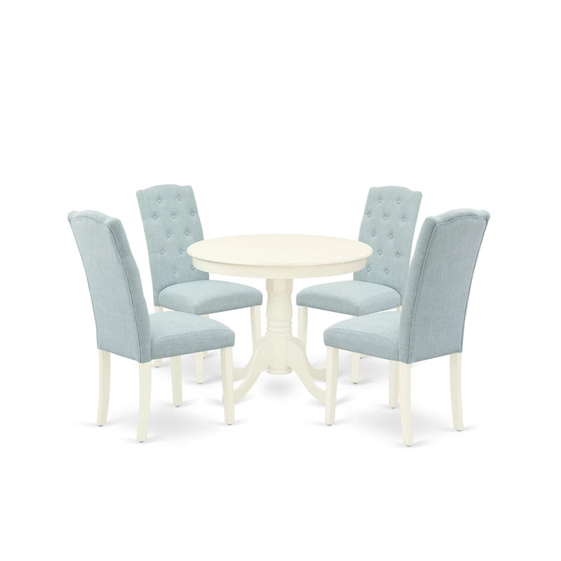 Ensemble de salle à manger East West Furniture – Une table de cuisine ronde et des chaises Parson en tissu de lin (pièces et options de finition)