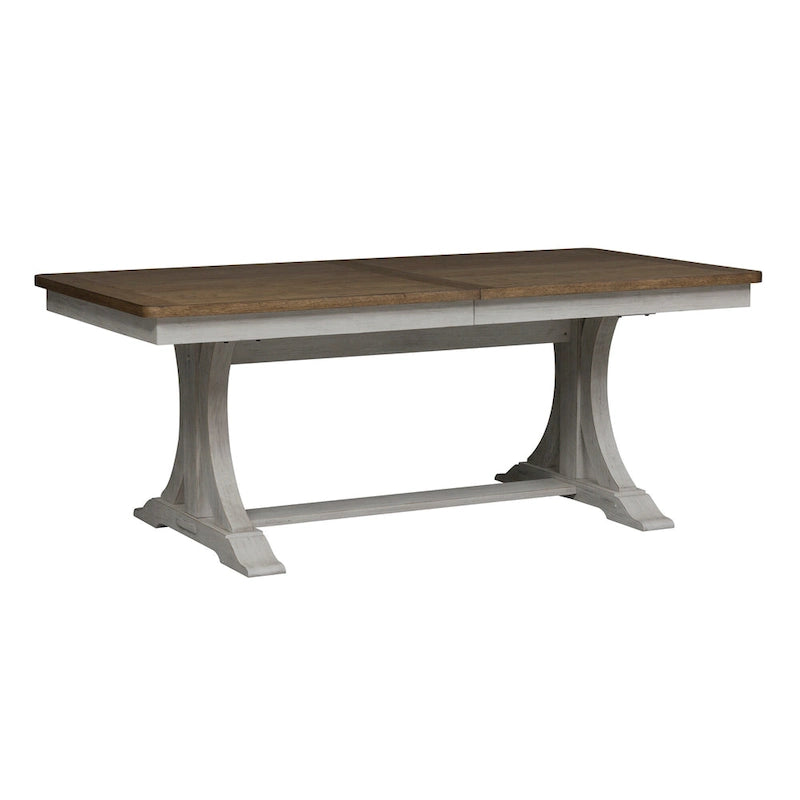 Ensemble de 7 pièces de table à tréteaux de ferme revisitée, blanc antique