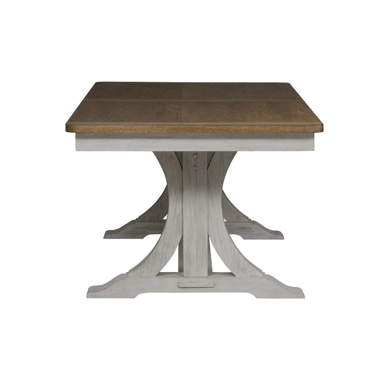 Ensemble de 7 pièces de table à tréteaux de ferme revisitée, blanc antique