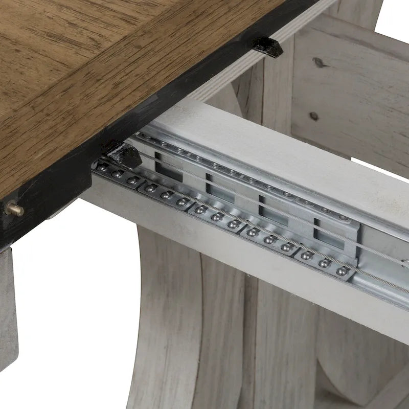 Ensemble de 7 pièces de table à tréteaux de ferme revisitée, blanc antique