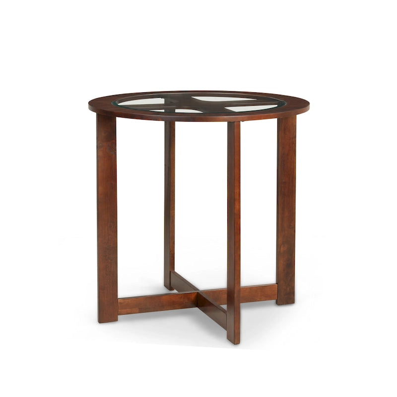 Ensemble de salle à manger rond 5 pièces à hauteur de comptoir Roundhill Furniture en bois massif avec plateau de table en verre
