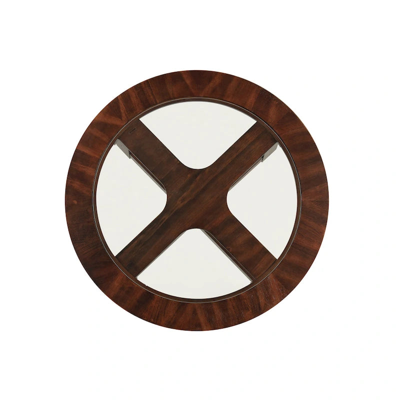 Ensemble de salle à manger rond 5 pièces à hauteur de comptoir Roundhill Furniture en bois massif avec plateau de table en verre