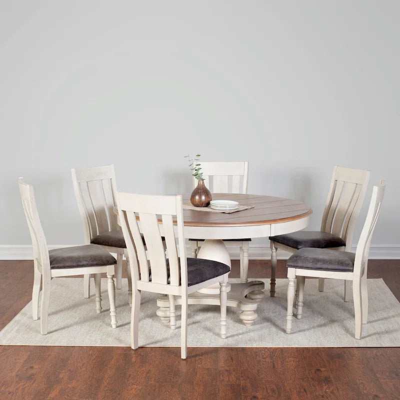 Ensemble de salle à manger 5 pièces Roundhill Furniture Arch en chêne vieilli, table ronde avec 4 chaises