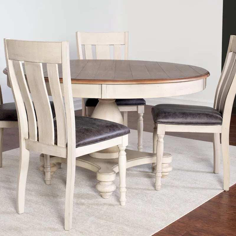 Ensemble de salle à manger 5 pièces Roundhill Furniture Arch en chêne vieilli, table ronde avec 4 chaises
