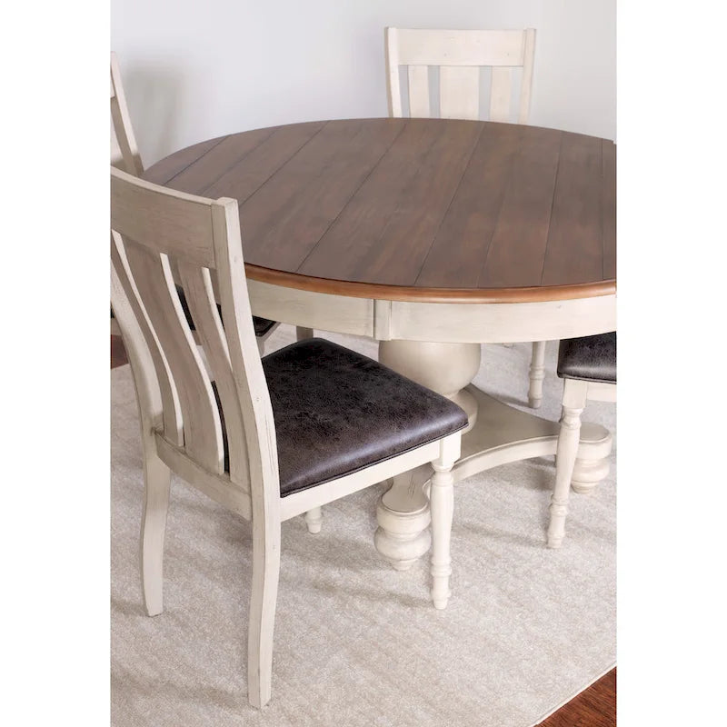 Ensemble de salle à manger 5 pièces Roundhill Furniture Arch en chêne vieilli, table ronde avec 4 chaises