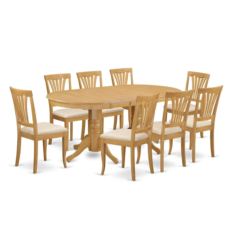 East West Furniture Ensemble de table moderne 9 pièces comprenant une table ovale en bois et 8 chaises de salle à manger, Chêne (Options de siège)