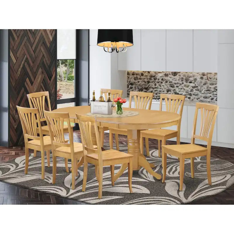 East West Furniture Ensemble de table moderne 9 pièces comprenant une table ovale en bois et 8 chaises de salle à manger, Chêne (Options de siège)