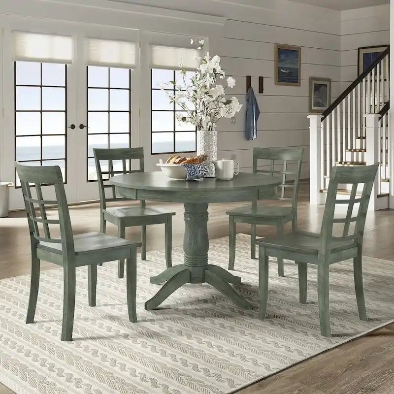 Ensemble de salle à manger 5 pièces Wilmington II avec base à piédestal ronde et finition vert sauge antique par iNSPIRE Q Classic