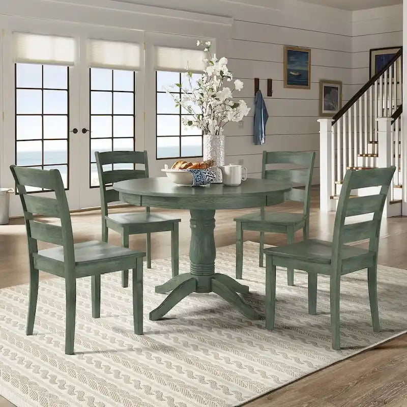 Ensemble de salle à manger 5 pièces Wilmington II avec base à piédestal ronde et finition vert sauge antique par iNSPIRE Q Classic