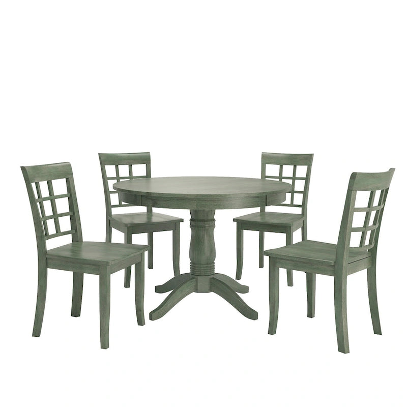 Ensemble de salle à manger 5 pièces Wilmington II avec base à piédestal ronde et finition vert sauge antique par iNSPIRE Q Classic