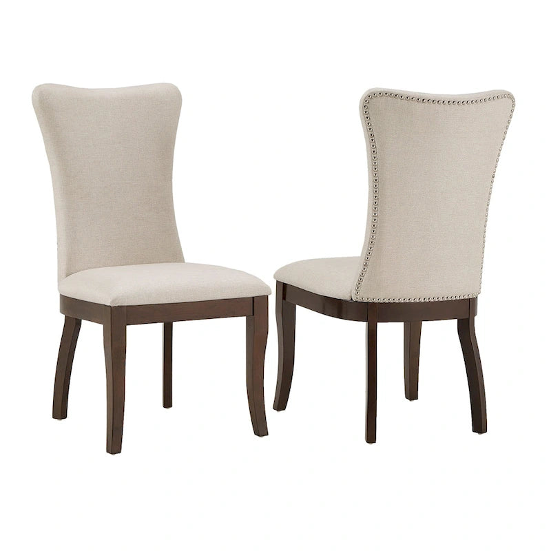 Ensemble de salle à manger rectangulaire extensible en bois de cerisier foncé et tissu beige Willa par iNSPIRE Q Classic