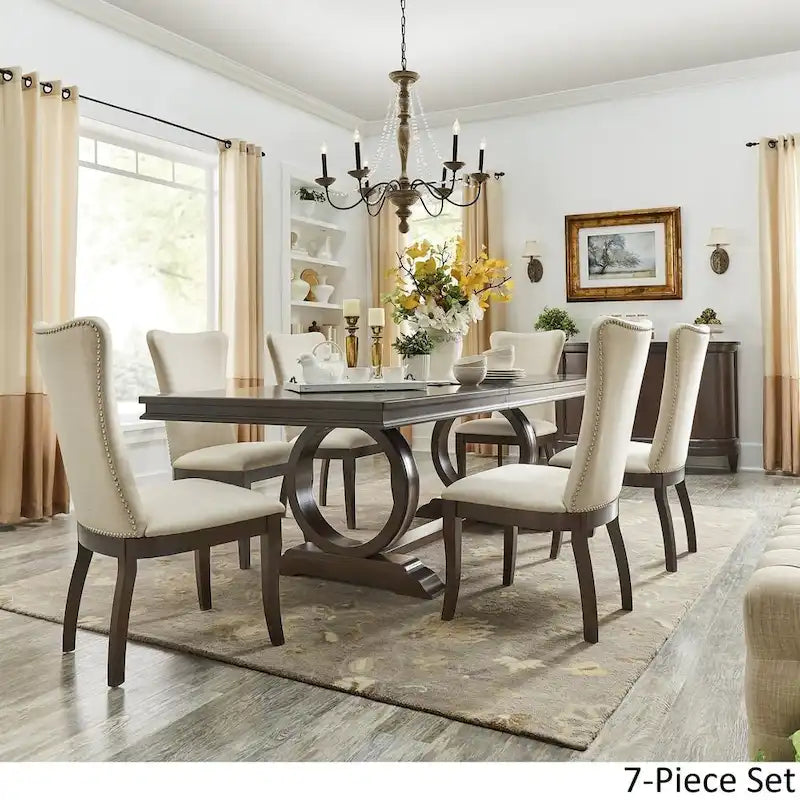 Ensemble de salle à manger rectangulaire extensible en bois de cerisier foncé et tissu beige Willa par iNSPIRE Q Classic
