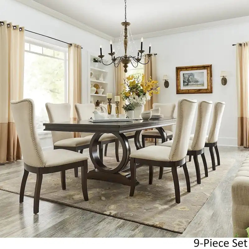 Ensemble de salle à manger rectangulaire extensible en bois de cerisier foncé et tissu beige Willa par iNSPIRE Q Classic