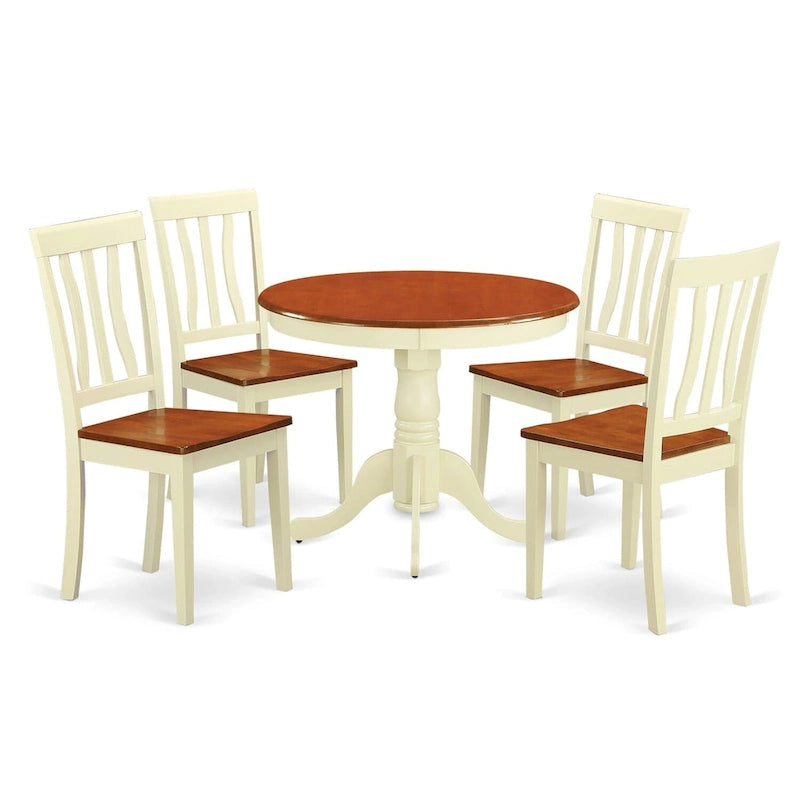 East West Furniture Ensemble de salle à manger moderne 5 pièces comprenant une table de cuisine ronde et 4 chaises de salle à manger, Beurre et Cerise