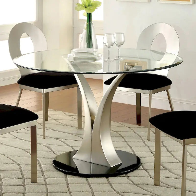Ensemble de salle à manger rond 5 pièces Zaia en acier argenté contemporain par Furniture of America