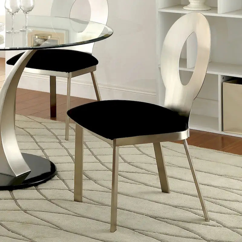 Ensemble de salle à manger rond 5 pièces Zaia en acier argenté contemporain par Furniture of America