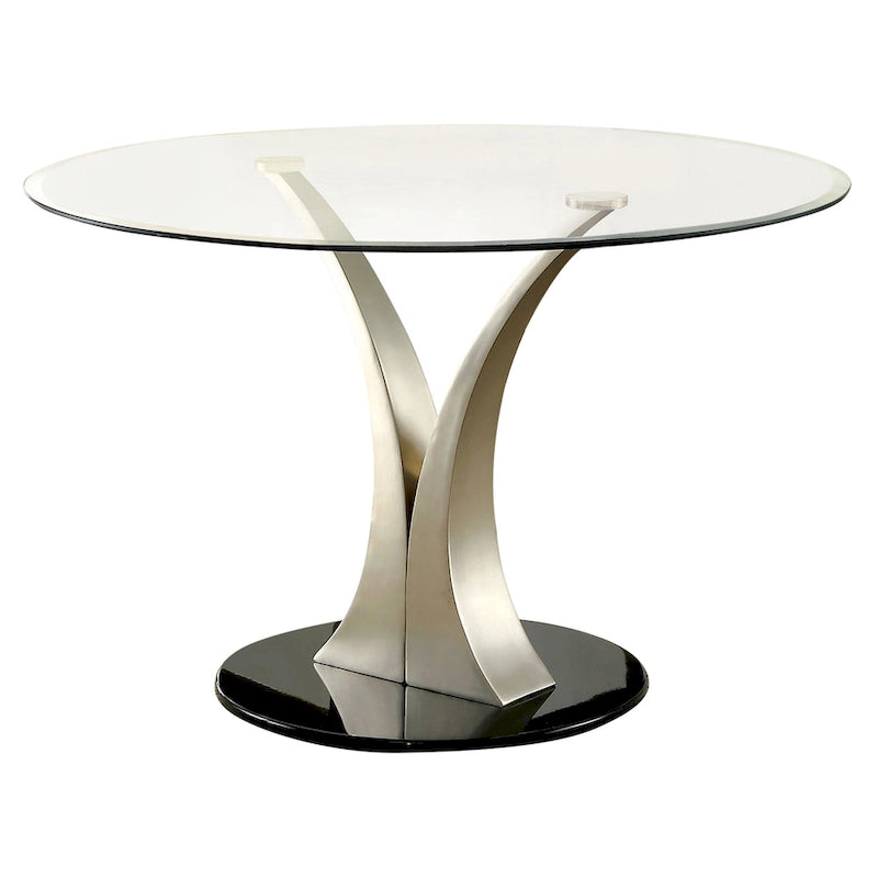 Ensemble de salle à manger rond 5 pièces Zaia en acier argenté contemporain par Furniture of America