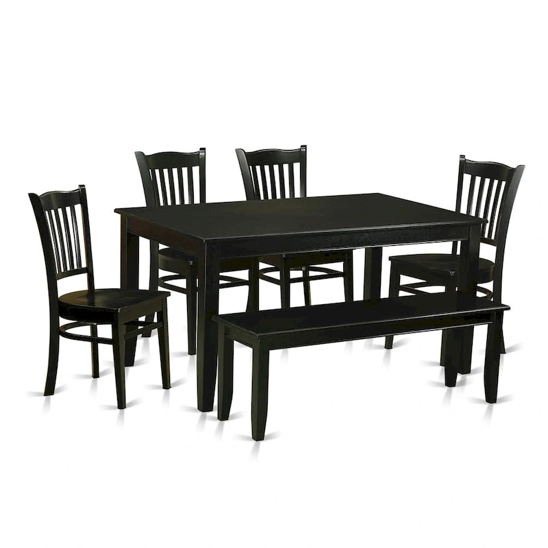 East West Furniture DUGR6-BLK-W Ensemble de salle à manger 6 pièces - une table de cuisine rectangulaire et 4 chaises de salle à manger avec un banc, noir