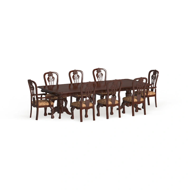 Ensemble de salle à manger Carpia 9 pièces en bois de cerisier marron traditionnel par Furniture of America