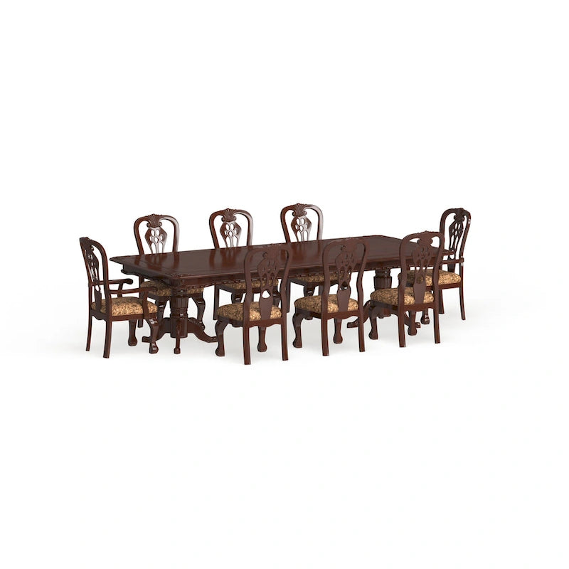 Ensemble de salle à manger Carpia 9 pièces en bois de cerisier marron traditionnel par Furniture of America