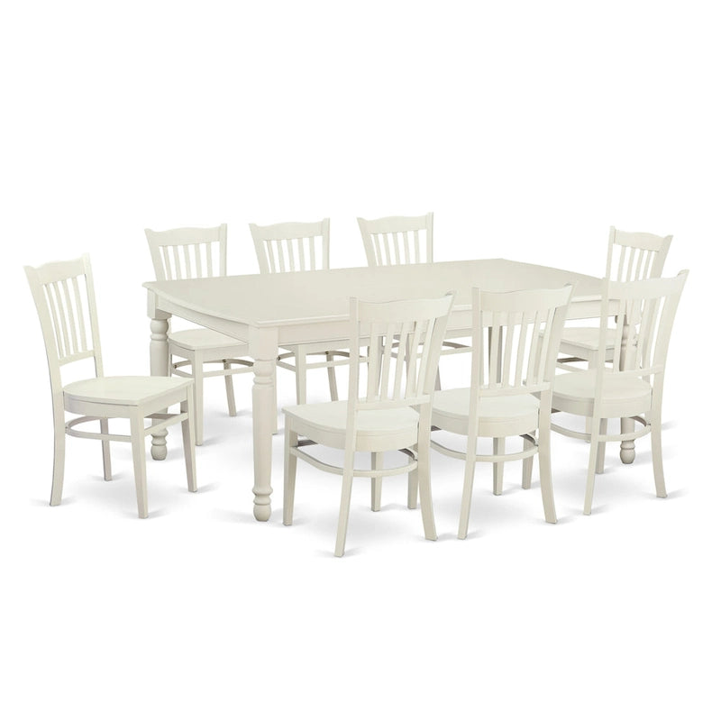 East West Furniture Ensemble de cuisine 9 pièces comprenant une table à manger rectangulaire et 8 chaises de salle à manger, blanc lin