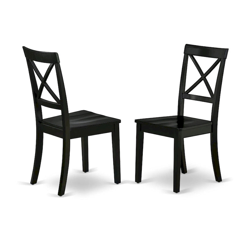 East West Furniture Ensemble de table de cuisine 3 pièces - Une table à manger ronde et des chaises à siège en bois, Noir et Cerisier (Options de pièces)