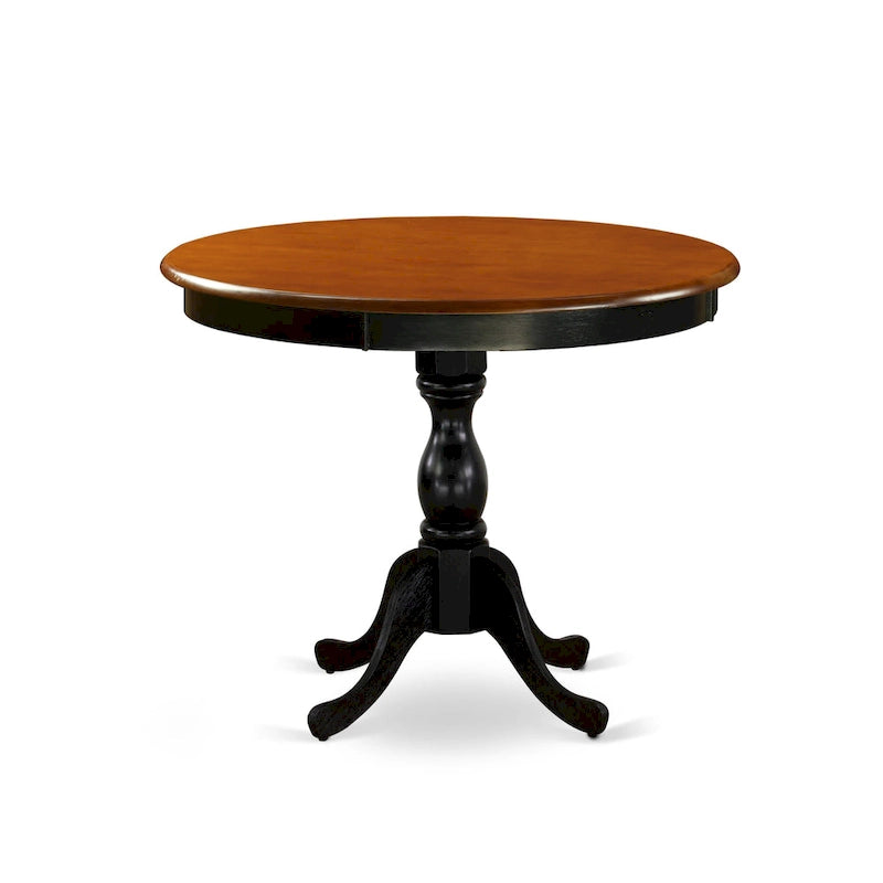 East West Furniture Ensemble de table de cuisine 3 pièces - Une table à manger ronde et des chaises à siège en bois, Noir et Cerisier (Options de pièces)