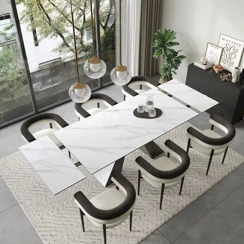 Ensemble de salle à manger extensible en pierre frittée pour 6 personnes, moderne et minimaliste