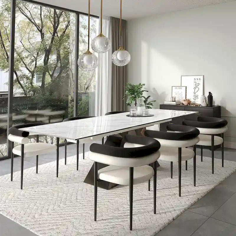 Ensemble de salle à manger extensible en pierre frittée pour 6 personnes, moderne et minimaliste