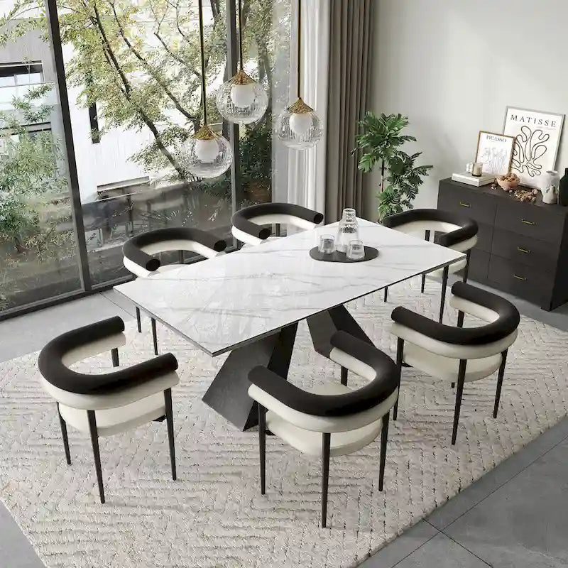 Ensemble de salle à manger extensible en pierre frittée pour 6 personnes, moderne et minimaliste