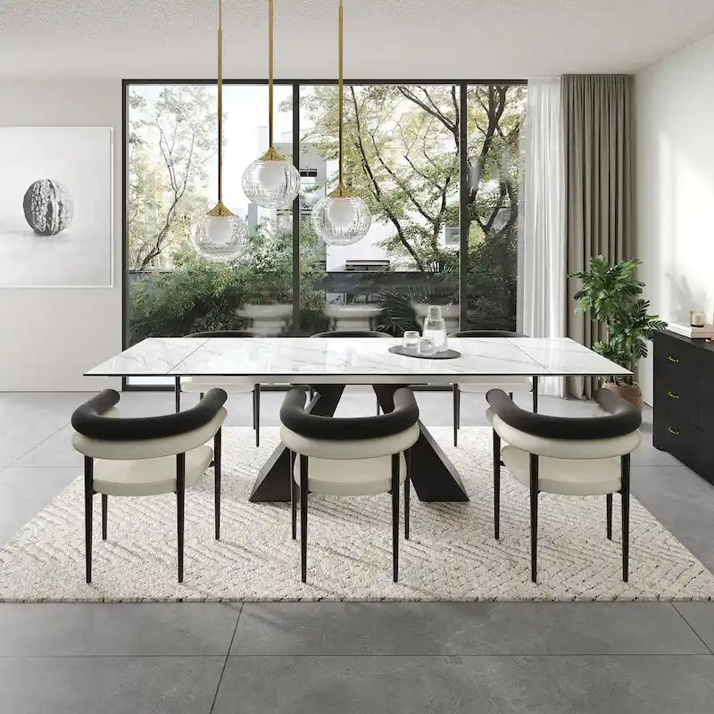 Ensemble de salle à manger extensible en pierre frittée pour 6 personnes, moderne et minimaliste