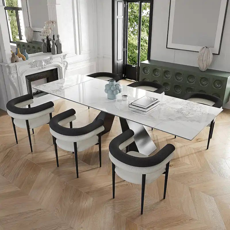 Ensemble de salle à manger extensible en pierre frittée pour 6 personnes, moderne et minimaliste